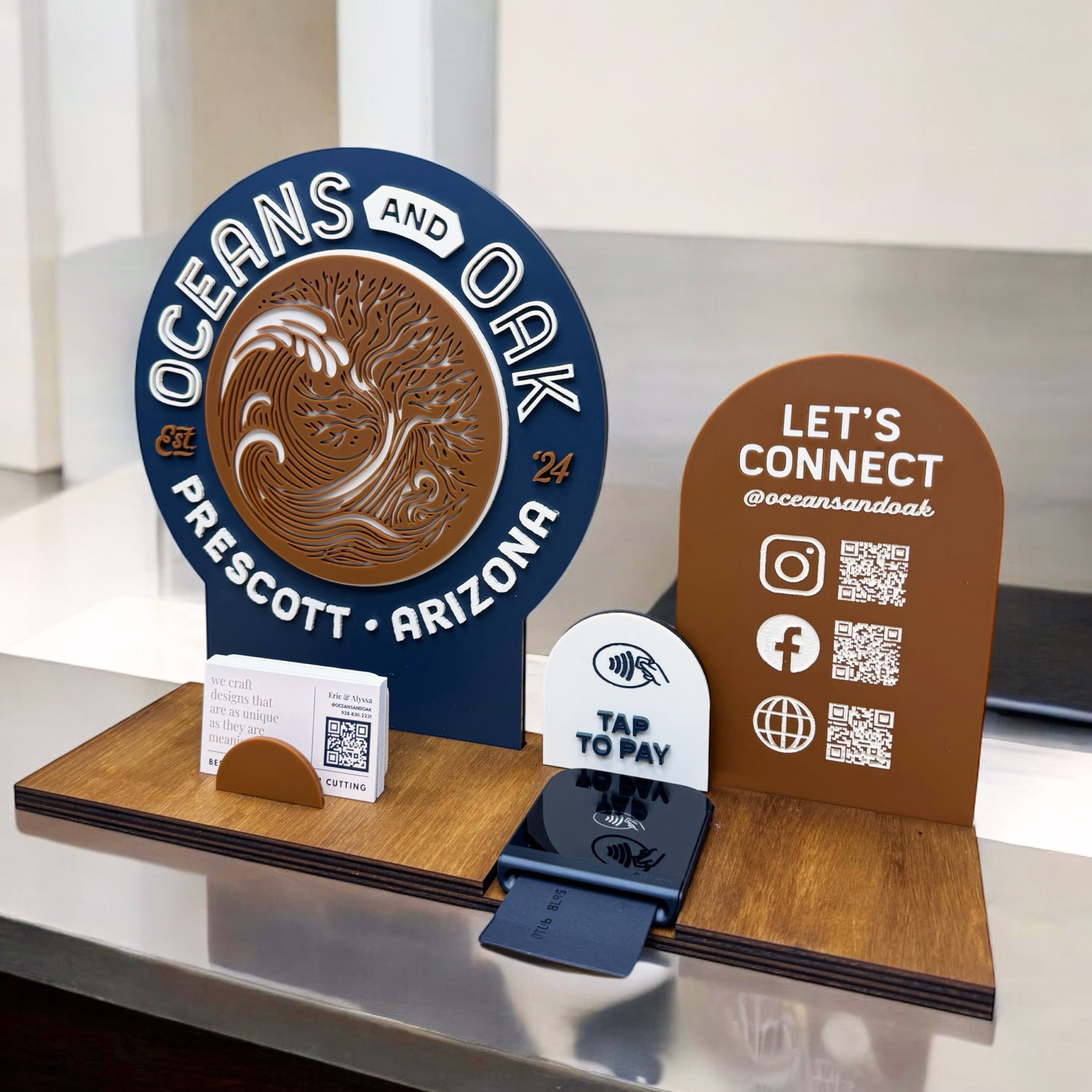 Custom Business Logo Tabletop POS and Business Card Stand