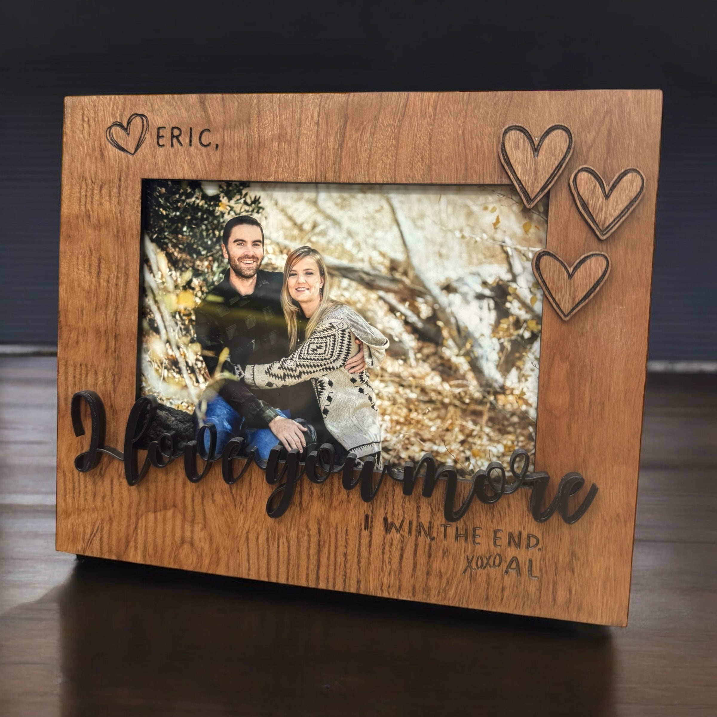 Custom Engraved "I Love You More" Cherry Wood 5"x 7" Picture Frame