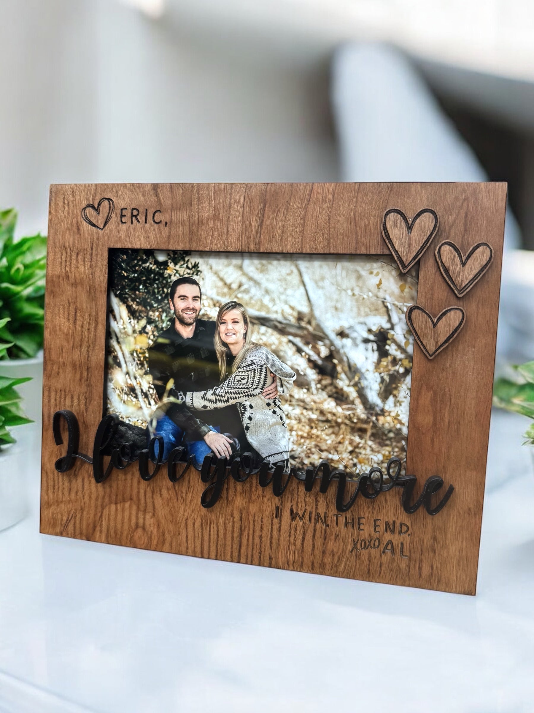 Custom Engraved "I Love You More" Cherry Wood 5"x 7" Picture Frame