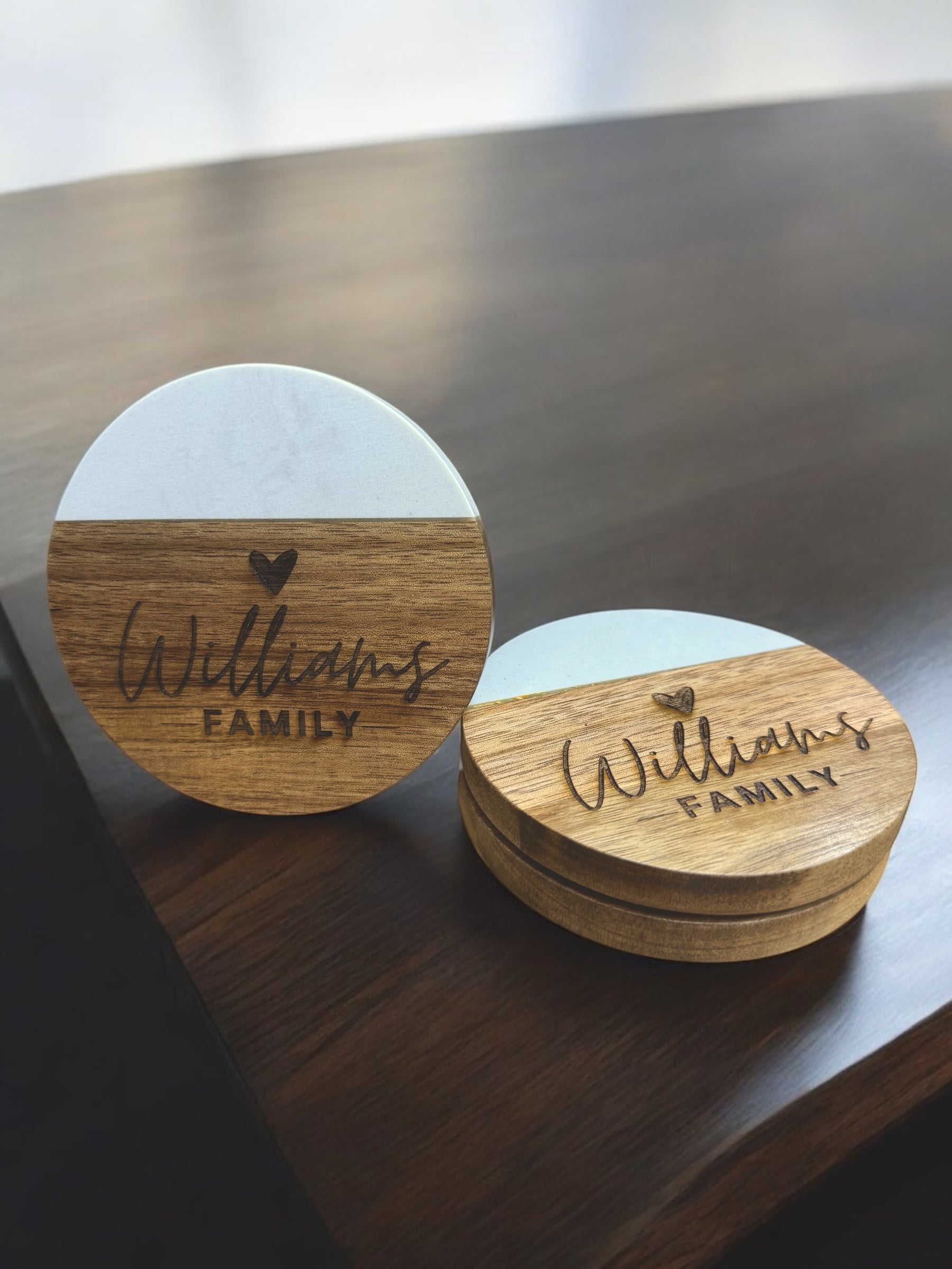 Marble and Acacia Coasters - Set of 4