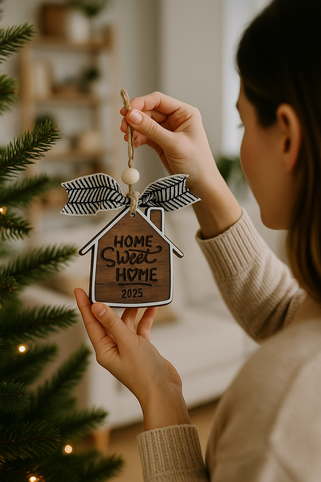 “Home Sweet Home” Wood Ornament or Tag – Personalized with Year