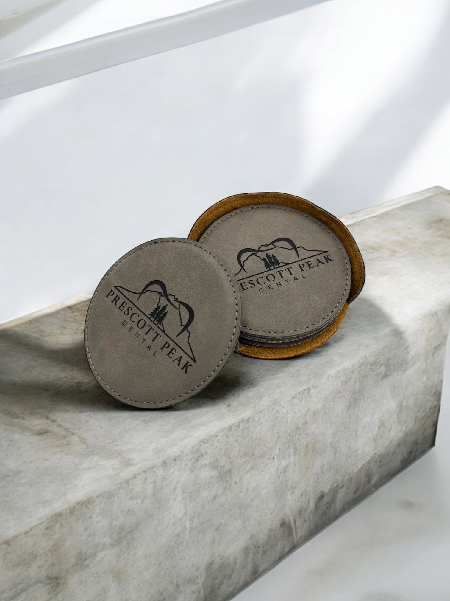 Engraved Leather Coaster Set