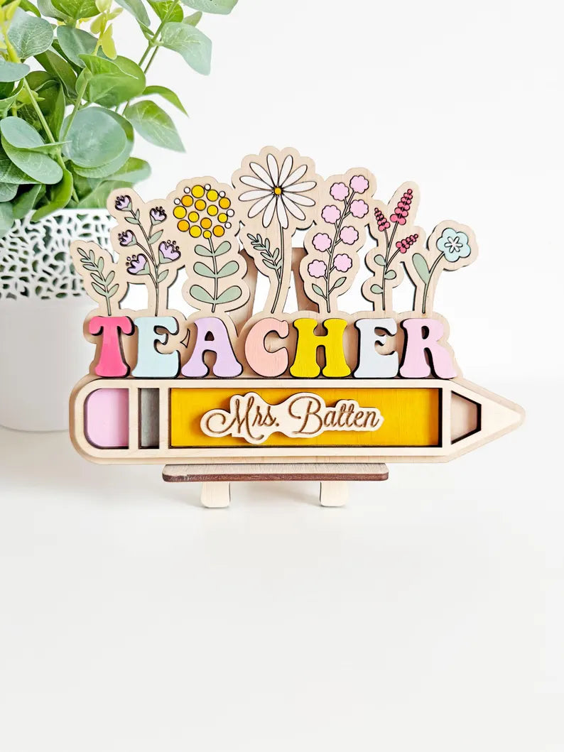Floral Teacher Desk Name Sign w/Stand