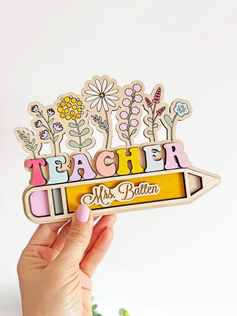 Floral Teacher Desk Name Sign w/Stand