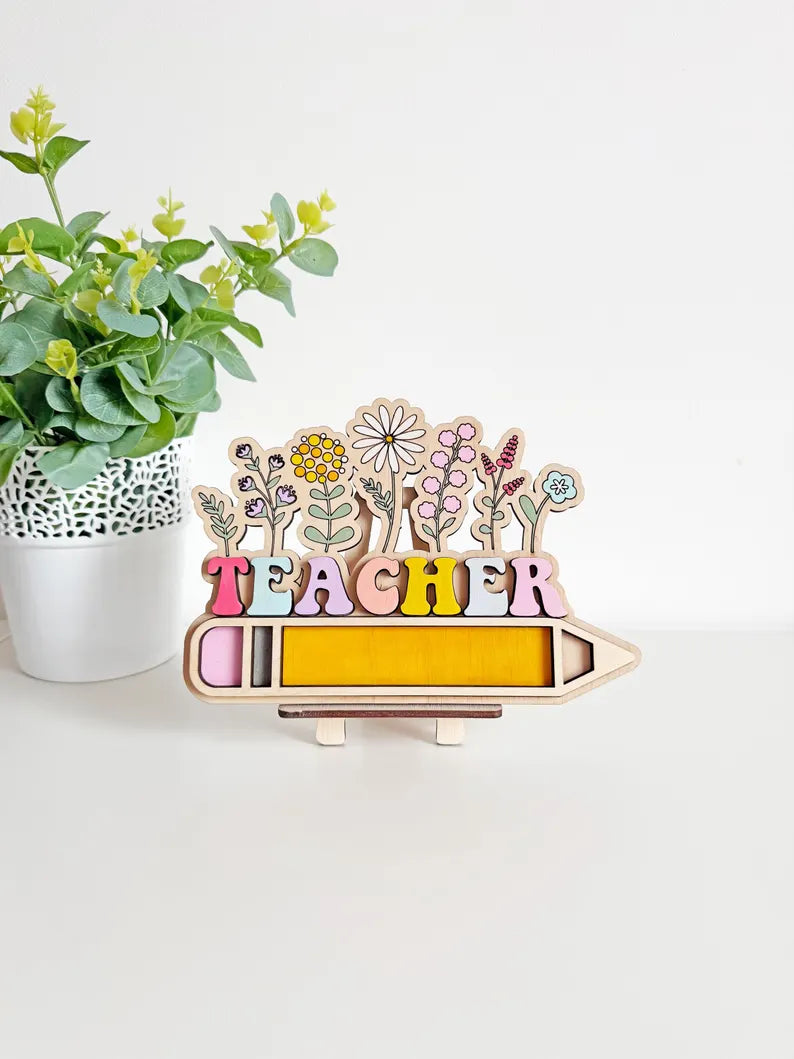 Floral Teacher Desk Name Sign w/Stand