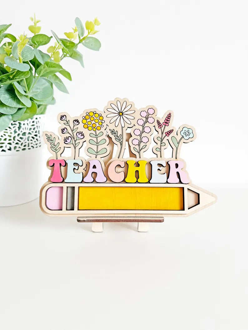 Floral Teacher Desk Name Sign w/Stand
